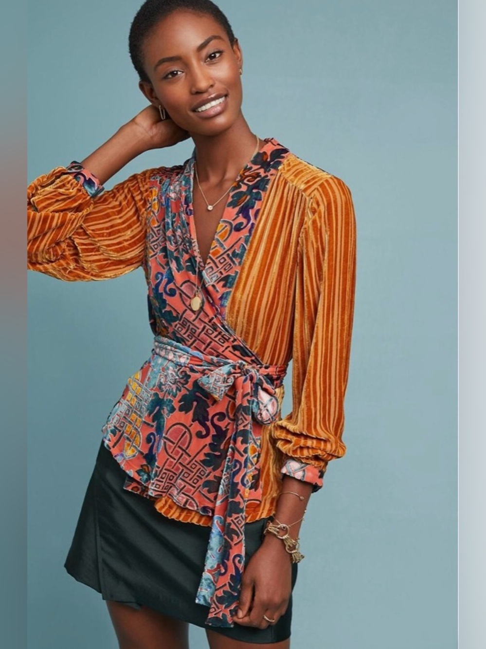 Anthropologie Moulinette Soeurs velvet burnout patchwork wrap top